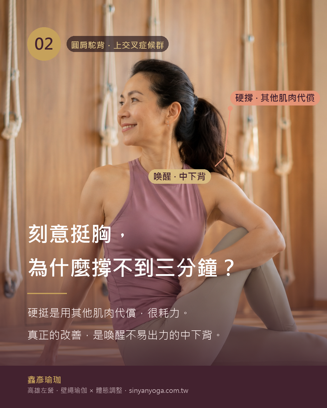 圖卡:刻意挺胸為什麼撐不到三分鐘——硬挺是用其他肌肉代償,真正的改善是喚醒不易出力的中下背